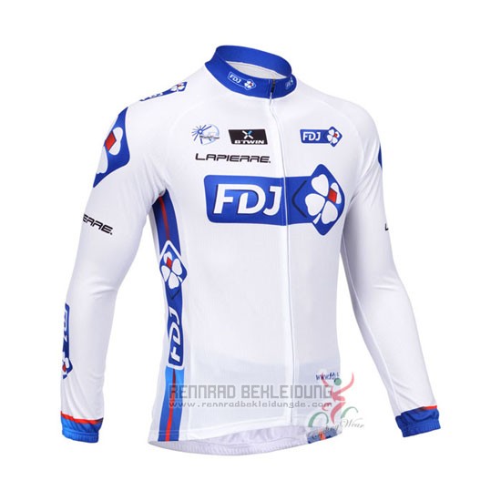 2013 Fahrradbekleidung FDJ Wei und Azurblau Trikot Langarm und Tragerhose - zum Schließen ins Bild klicken